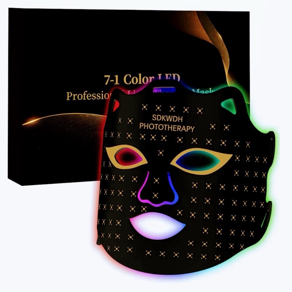 SDKWDH red light therapy face mask 7 colors LED infrared 850nm ergonomic black